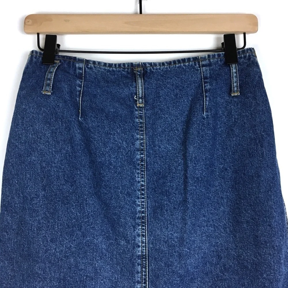 VINTAGE Jean Skirt 90s Y2K Denim Button Front Retro Modest Minimalist Size 9/10